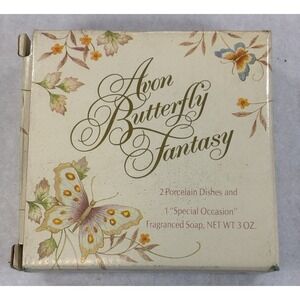 Vintage 1979 Avon Butterfly Fantasy 2 Porcelain Mini Plates 1 Soap 22KG Trim